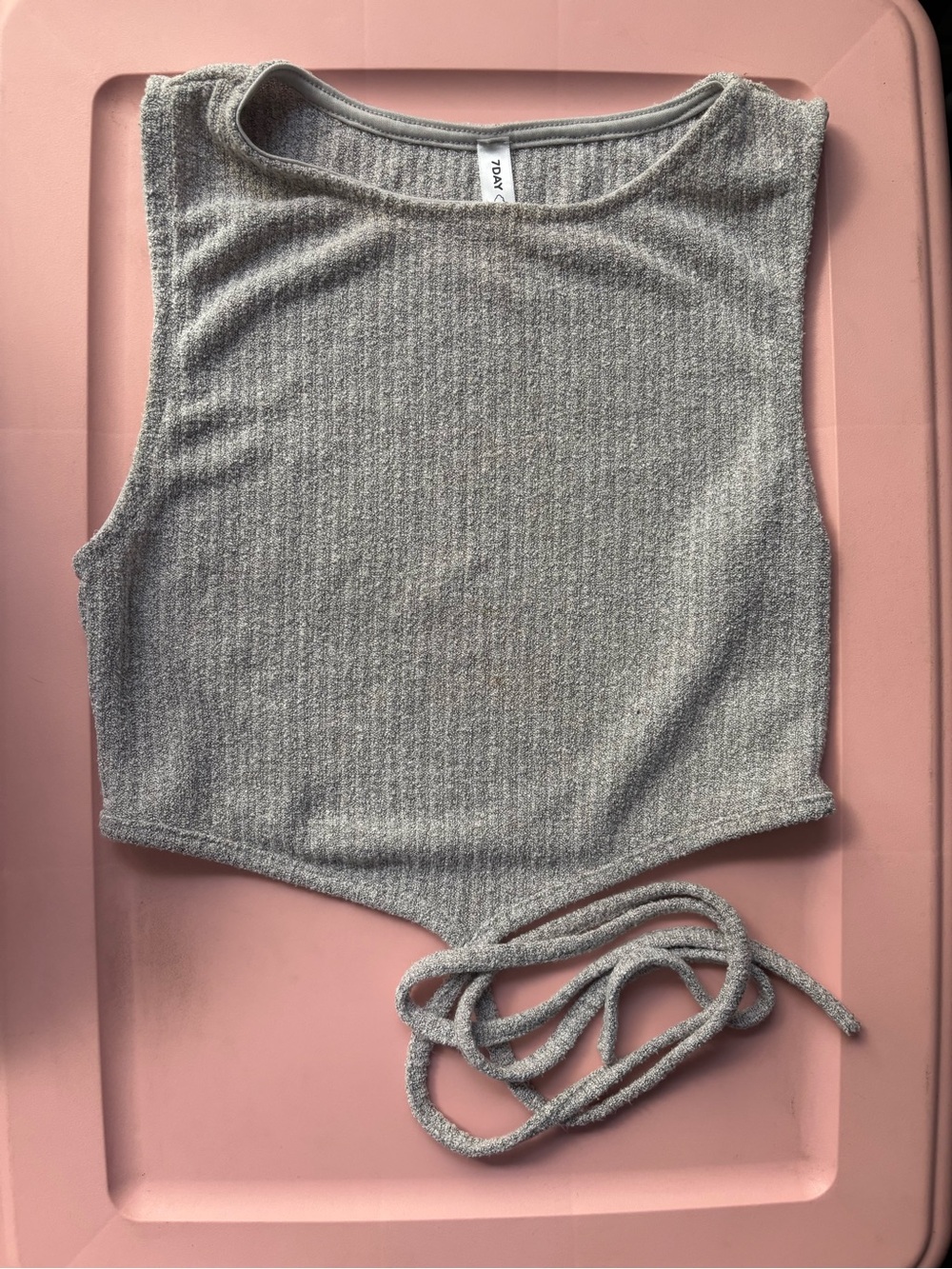 SHEIN Light Grey Ribbed Cropped Tank Top with Tie